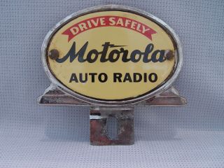 Vintage Motorola Auto Radio Chrome & Porcelain Sign License Plate Topper