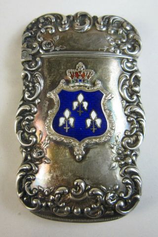 Antique Watrous Sterling Match Safe Vesta W Enamel House Of Bourbon France Crest
