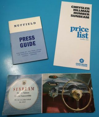 Vintage Nuffield Products Morris Press Guide Chrysler Price List B.  M.  C Sunbeam