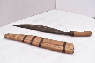 Vintage Barong Filipino Short Sword Moro Philippines Knife Dagger w Wood Sheath 2