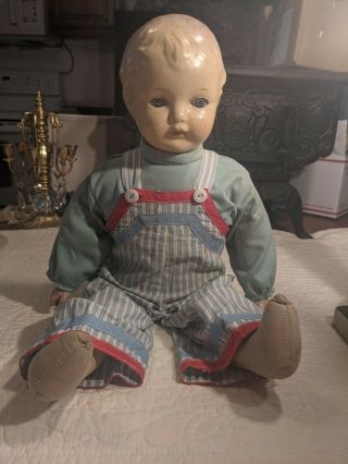 Antique Composition And Cloth Boy Doll 18 Inches