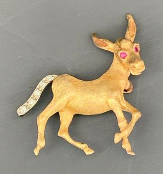 Antique 14k Gold Donkey Brooch Pin Diamond Tail