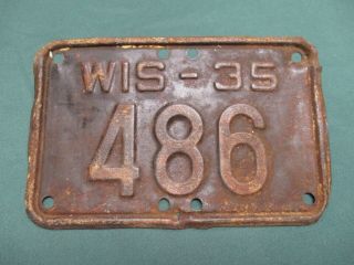 Rare 1935 Wisconsin Motorcycle License Plate Indian Harley Davidson Low 486