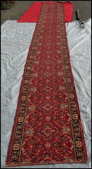 Turkish? Vintage Hand Knotted Woven Wool Oriental Rug Runner Distressed 22x2.  4.