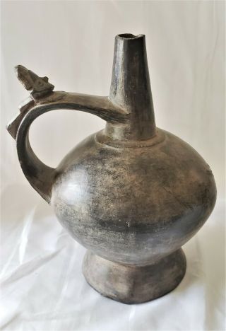 Pre Columbian Effigy Pot Stirrup Vessel Chimu Mochica Lambayeque Blackware