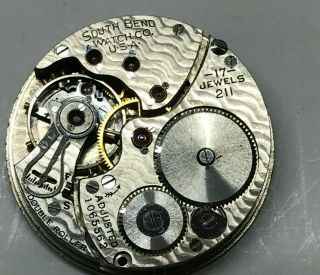 Vintage Size 18 South Bend Pocket Watch Movement,  17 Jewel (211),  Double Roller
