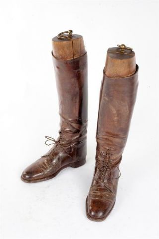 Vintage Leather Riding Or Field Boots & Trees  464