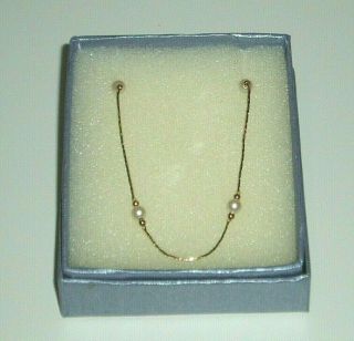 Vintage Monet White Pearl & Gold Tone Chain / Necklace Signed