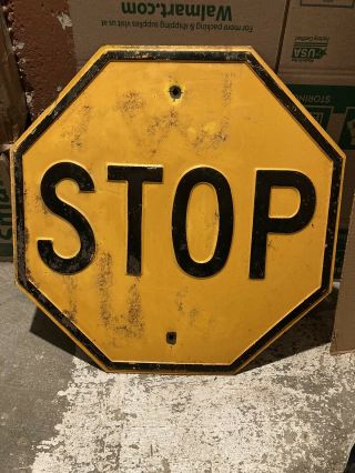 Large Vintage Yellow And Black Stop Sign 24”x24” Transportation Road Sign