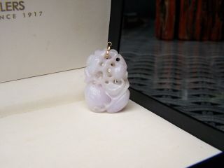 Antique Vintage Chinese Carved White Jade Pendant 14k Gold (slightly Pale Lilac)
