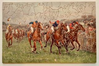 Vintage Wooden Puzzle " Horse Race " Complete - 7 