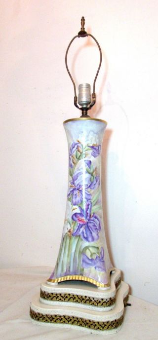 Large Antique Hand Painted Sevres Porcelain Floral Electric Table Vase Lamp Bell