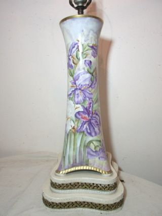 LARGE antique hand painted Sevres porcelain floral electric table vase lamp Bell 3