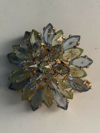 Vintage Signed Austria Blue Green Tiered Crystal Brooch