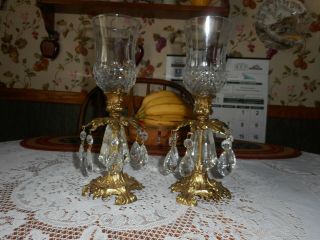 Pair Vintage Old L&g W M C 1973 Candle Holder Candle Stick Brass And Glass 9320