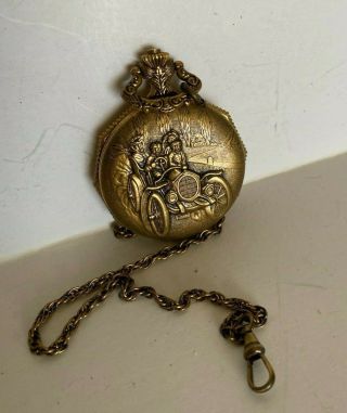 Vintage Andre Rivalle 17 Jewels Mechanical Wind Up Pocket Watch W/ Chain Car