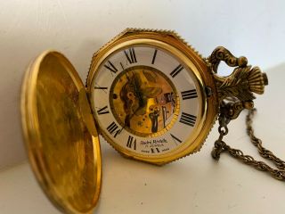 Vintage Andre Rivalle 17 Jewels Mechanical Wind Up Pocket Watch w/ Chain Car 3