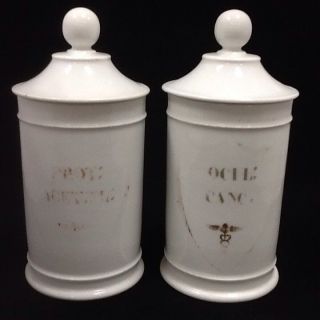 Two Antique French Porcelain Apothecary Jars 19th Century Paris H Vignier Gosse