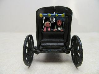 Vintage Cast Iron Metal Amish Family on Horse Drawn Carriage Wagon Buggy 2