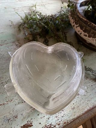 1930s Vintage Glass Safe - Bake Heart Baking Dish Cupid Valentine 