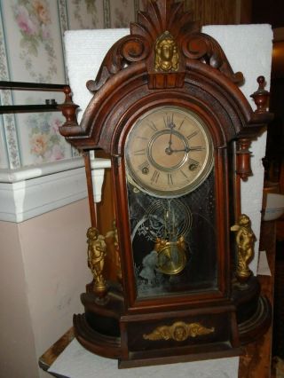 Antique - Gilbert - Walnut - Mirror Side - Shelf Clock - Ca.  1880 - To Restore - E565