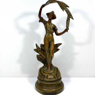 Ruchot C.  1900 French Art Nouveau Lady Patinated Bronze Spelter Statue Sculpture