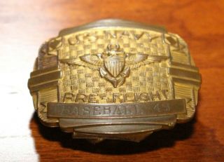 Vtg 1940 ' s 1949 USN US Navy Pre - Flight Naval Aviator Belt Buckle Engraved Brass 2