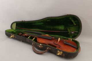 Quality Antique 19thc German 4/4 Figured Maple Violin & Otto R.  Pfretchner Bow