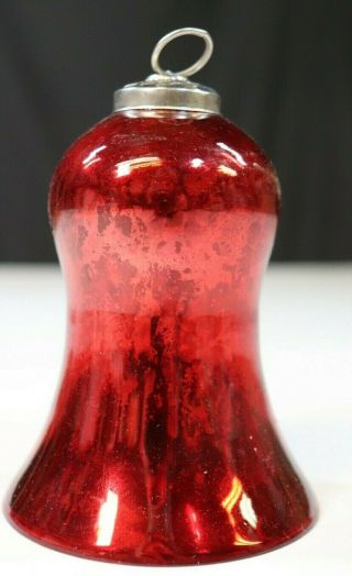 ANTIQUE RED MERCURY GLASS KUGEL Bell CHRISTMAS ORNAMENTS 3