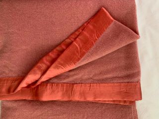 Vintage Wool Blanket Rose Pink 64x70 Satin Trim Soft Warm Light Medium Weight