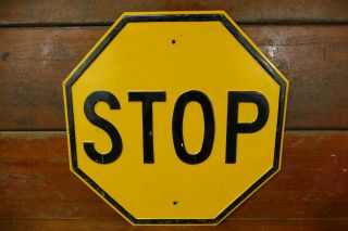 Vintage Yellow Stop Sign Heavy Embossed Steel Road Highway Sign 24”x24”