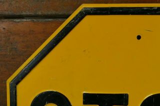 Vintage Yellow STOP Sign Heavy Embossed Steel Road Highway Sign 24”x24” 2