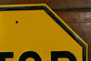 Vintage Yellow STOP Sign Heavy Embossed Steel Road Highway Sign 24”x24” 3