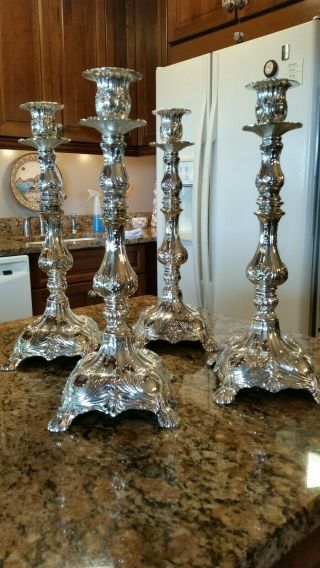 1 Ornate Pair Silver Nickel Plated 15 Inch Candlesticks Never Polish Again