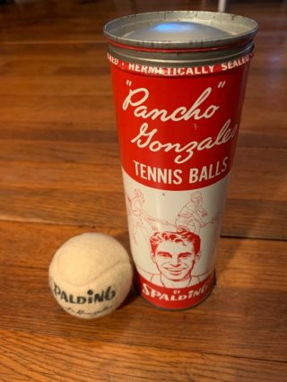 Vintage Spaulding Pancho Gonzales Tennis Balls Tin W/ 1 Ball