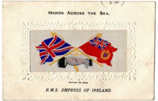 Rms Empress Of Ireland Rare Stevengraph Silk Postcard Canadian Pacific Line