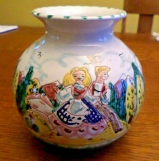 Vintage,  Signed Hank,  Norway Art Pottery Urn/vase W/ Dancing Couples Design`1940