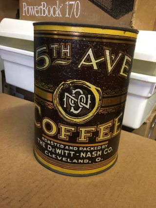 Antique 5th Ave Coffee Tin Litho 1lb Tall Can Cleveland Oh Country Store Grocery