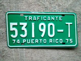 Puerto Rico License Plate Tag: 1974 - 1975 Traficante Dealer Exccond - Low