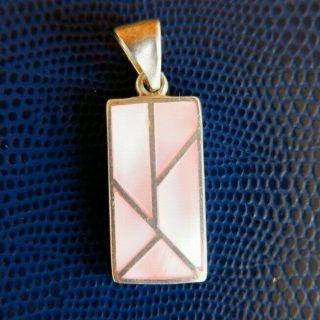 Vintage Art Deco Style 925 Silver & Mother Of Pearl Pendant - Geometric Setting