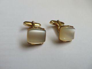 Vintage 1950s Faux Mother Of Pearl And Gold Tone Mens Cufflinks Made W Germany