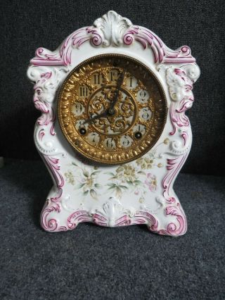 Antique Ansonia Porcelain Mantle Clock Chemung Pat.  Date 1888
