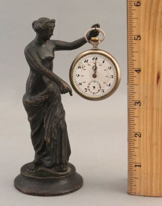 Antique Grand Tour Miniature Ancient Bronze Nude Woman,  Pocket Watch Holder