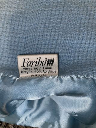 Vintage Faribo Wool Acrylic Blend Blue Satin Trim Blanket Twin 3