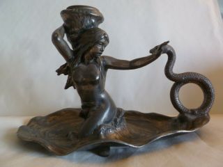 Art Nouveau Wmf Ak&cie Albert Kohler Pewter Candle Holder Mermaid & Snake