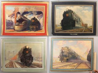 4 Lg Antique 1933 Grif Teller Prr Pennsylvania Railroad Locomotive Train Posters