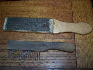 Vintage Pair Wood Brush Comb Wool Carders The Cintl Tool Co No 363