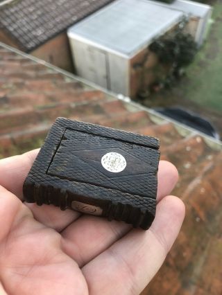 Antique 17th Or 18th Century? Treen Book Shaped Snuff Box With Inlaid Silver