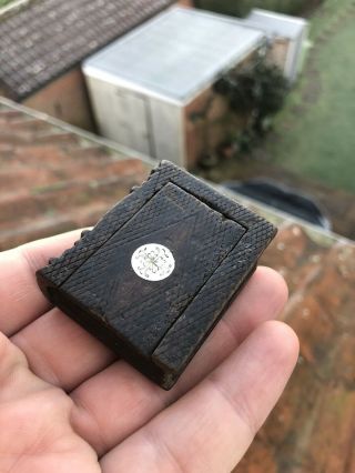 Antique 17th Or 18th Century? Treen Book Shaped Snuff Box With Inlaid Silver 2