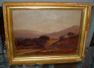 Antique 19thc Oil Painting O/b Impressionist Landscape W/ Sheep Mountains N/r